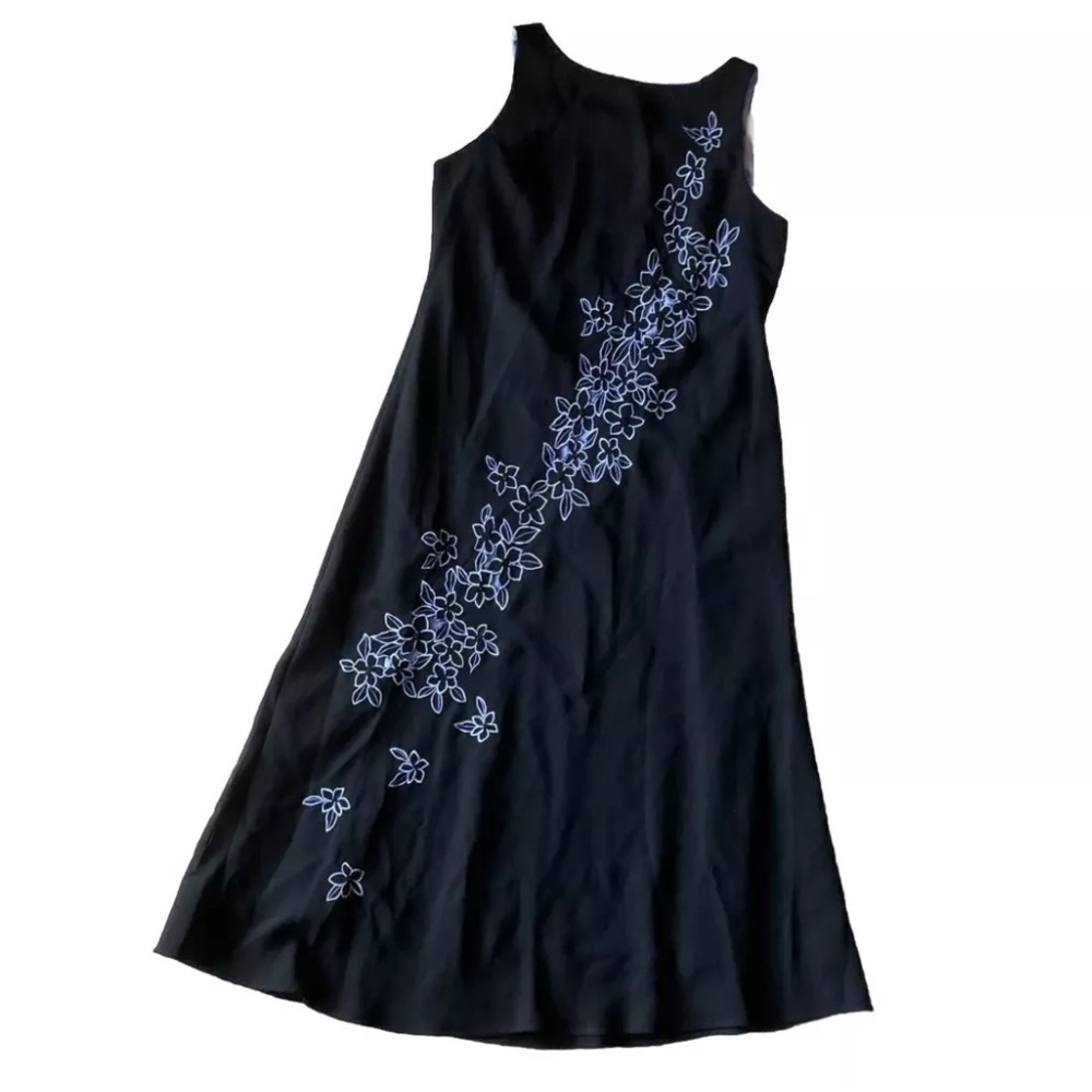 Vintage Y2K Beaded Black Floral Long Maxi Dress 12 Fairygoth Cut Out